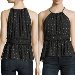 Joie Shawnette Silk Black Silver Peplum Halter Top- Small